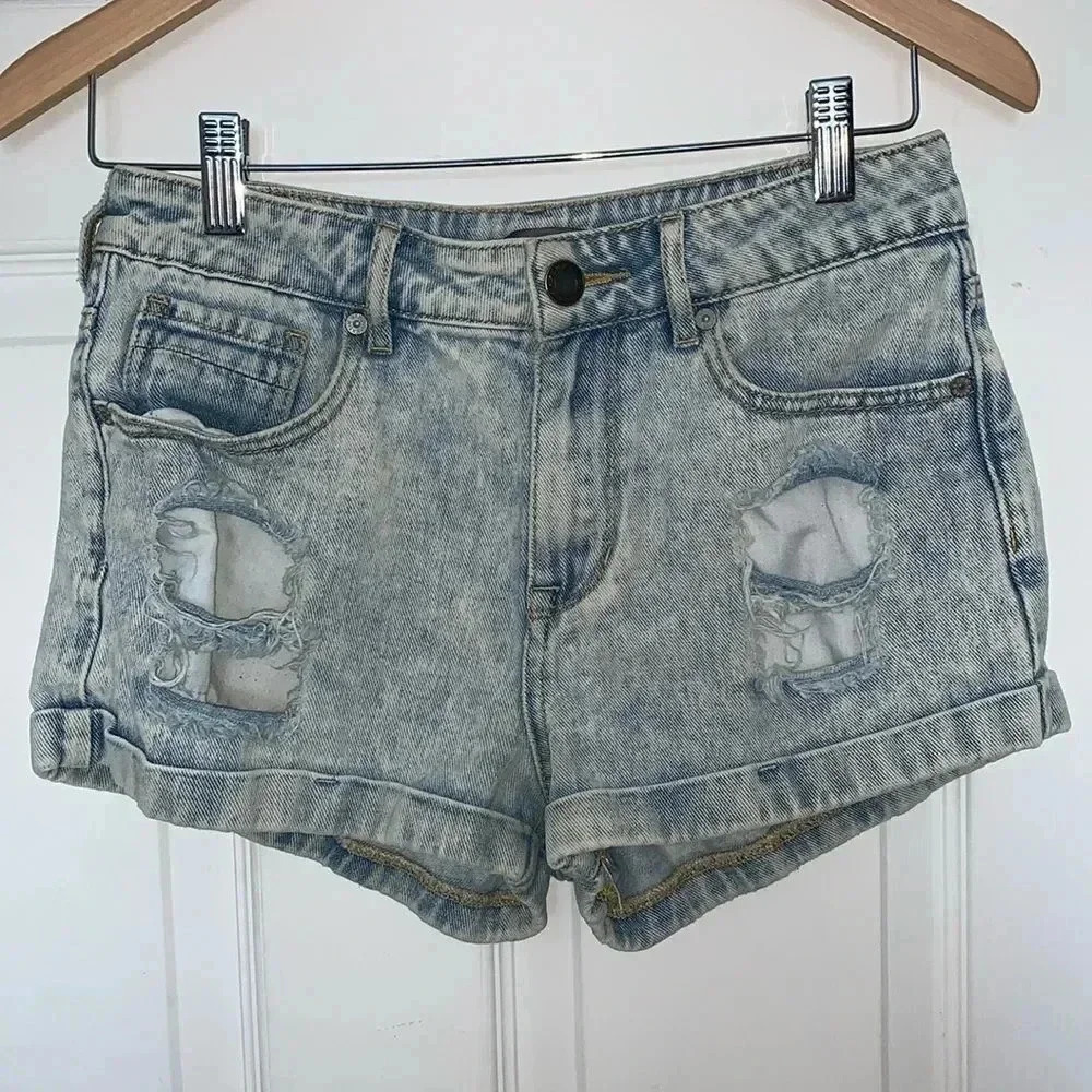 Kendall & Kylie Distressed Acid Wash Denim Shorts